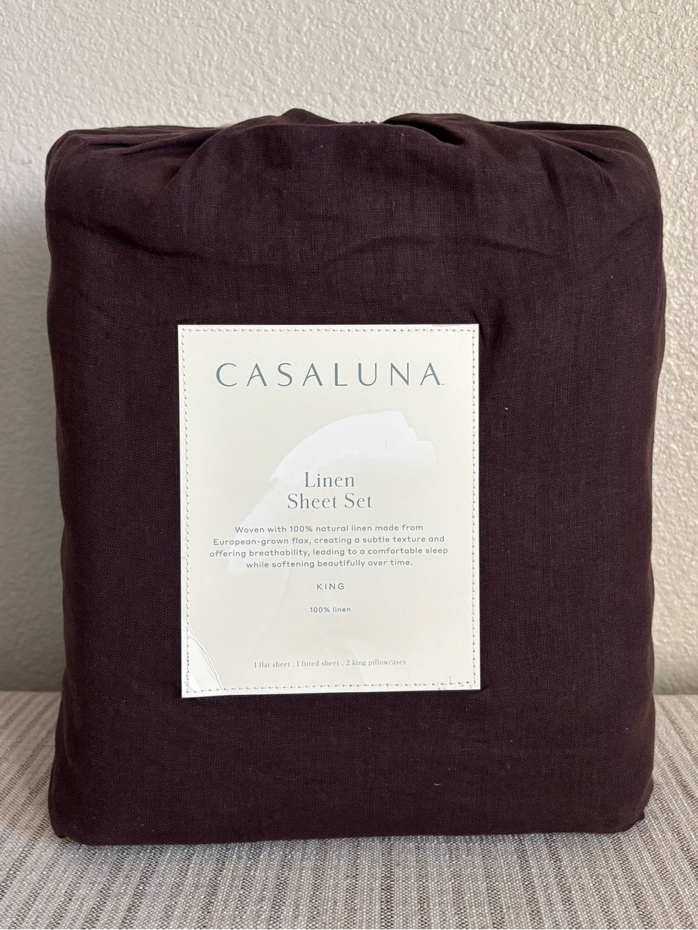 NWT King 100% Linen Sheet Set Dark Fig - Casaluna